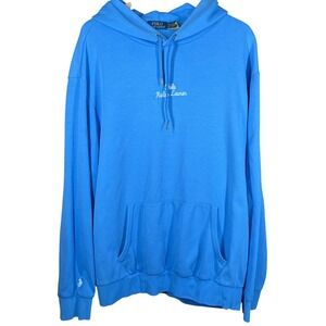 Polo Ralph Lauren Men's Light Blue Logo Script Double Knit Pullover Hoodie XXL